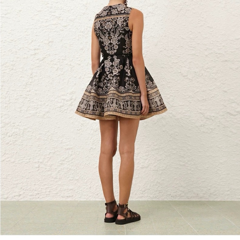 Sleeveless Black Floral Border-Print Dress - Picture 7 of 12